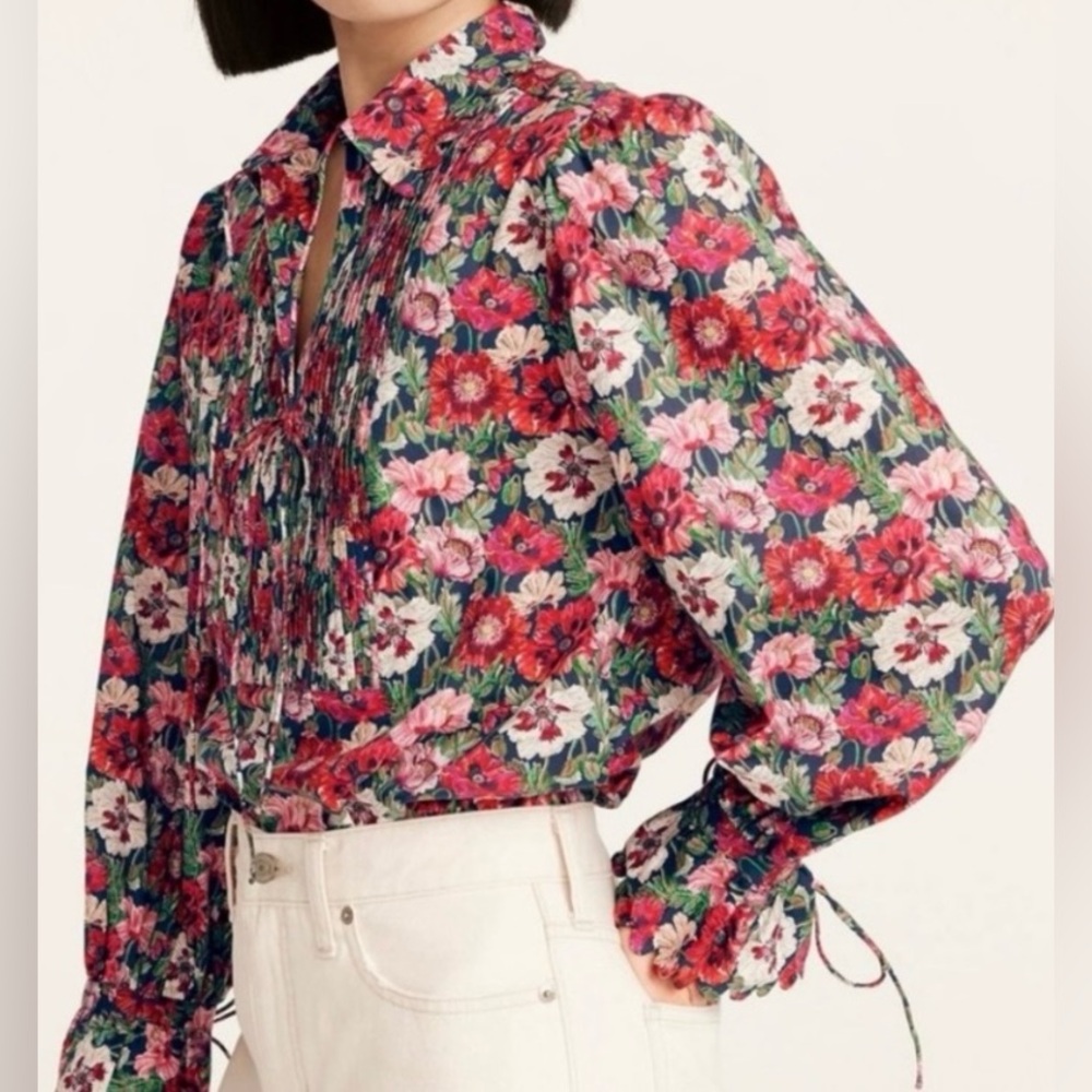 J. Crew Floral Blouse - Red, Pink, Green